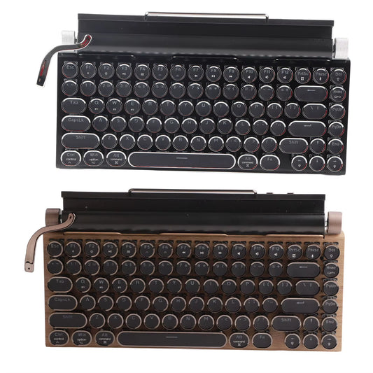 Protable Retro Typewriter Keyboard 83 Keys Vintage Wireless Bluetooth Blue Switch Mechanical Keyboard with Metal round Cap