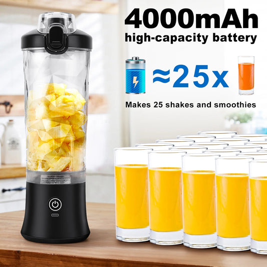 Portable Blender for Smoothies, 20Oz Small Personal Blender with Travel Lid, USB Rechargeable, Single Serve Fruit Mixer for Kitchen, Black